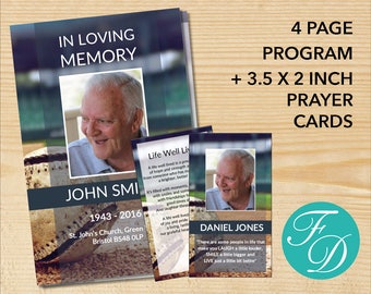 Baseball Funeral Program Template + Prayer Card | Baseball Celebration of Life Program | Baseball Memorial Program | Obituary | 0085