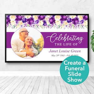 Premium Funeral PowerPoint Template with Purple Flowers | Funeral Slideshow Template | Celebration of Life Video | Memorial Slideshow | 0298