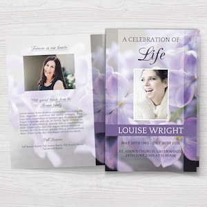 Funeral Program Template | Celebration of Life Program | Funeral Program Template Word | Obituary Template | Purple Memorial Program
