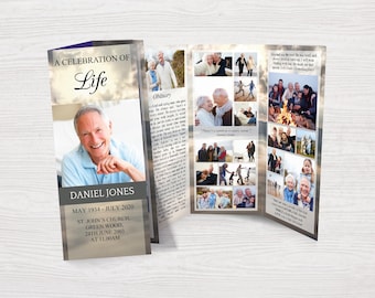 Mountain Trifold Funeral Program Template for Men | Celebration of Life | Obituary Template | Memorial Programs | Memorial Service | 0030