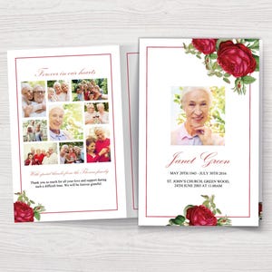 Red Roses Funeral Program Template | Celebration of Life Program | Memorial Program | Funeral Program Roses | Red Roses Obituary Template