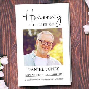 Modern Funeral Program Template | Obituary Template for Celebration of Life with Funeral Order of Service | 9994