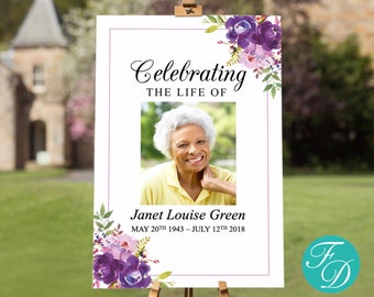Purple Funeral Poster | Funeral Welcome Sign | Memorial Poster | Celebration of Life Decorations | Funeral Sign | Memorial Sign | 0291