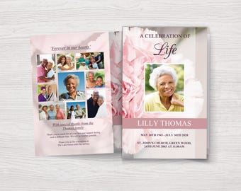 Funeral Program Template Pink | Celebration of Life Program Template | Obituary Template | Pink Memorial Program | 0112