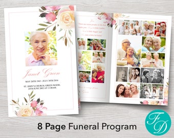 8 Page Watercolor Flowers Funeral Program Template | Celebration of Life Program | Memorial Program Word | Memorial Service Program | 0101