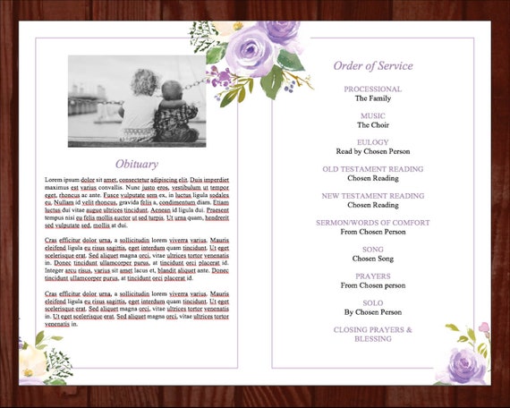 Lilac Floral Obituary Template Funeral Program Template Etsy