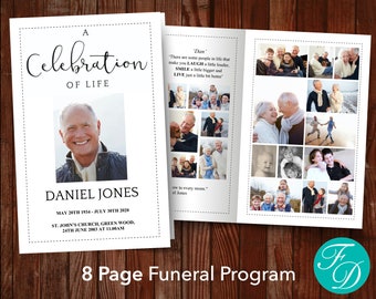 8 Page Classic Funeral Program Template for Men | 8 Page Obituary Template for Man | Celebration of Life | Memorial Program | 0247