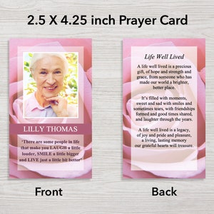 Pink Rose Funeral Prayer Card Funeral Template Funeral Favor Celebration of life Pink Funeral Cards Memorial Prayer Cards 0199 image 2