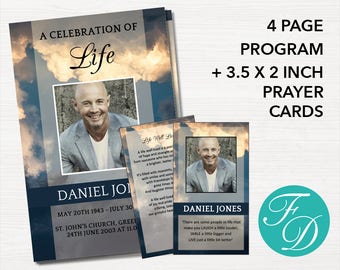 Funeral Program Template for man | Obituary Template | Memorial Program | Prayer Cards | Funeral Templates | Celebration of Life | 0001