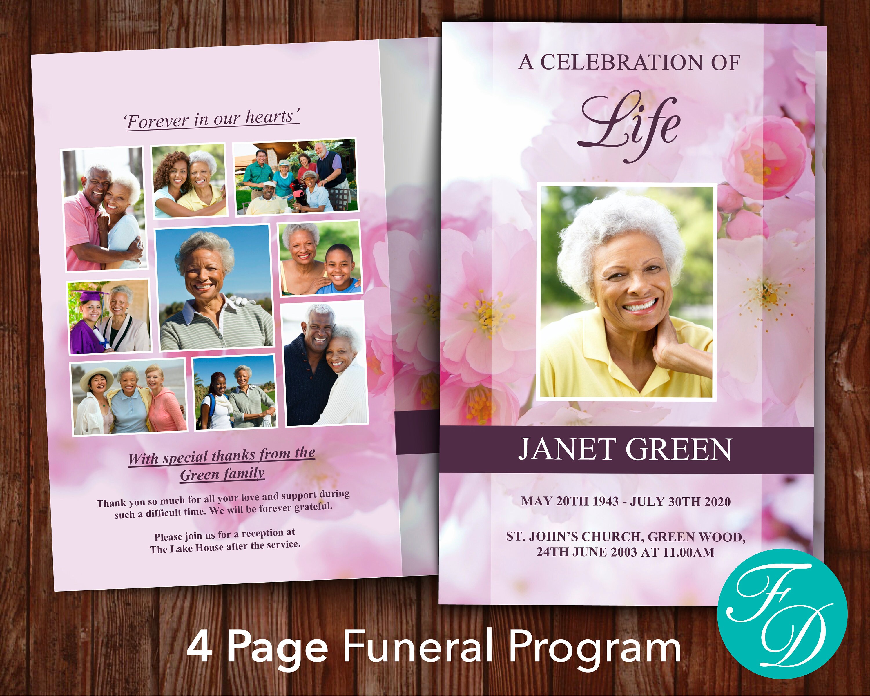 Funeral Program Template for Woman Pink Funeral Program - Etsy