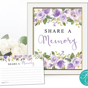 Purple Floral Share a Memory Sign & Cards - Purple Funeral Sign | Signe commémoratif floral | Idées commémoratives | Idées funéraires | 0094