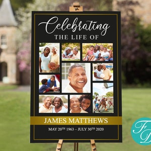 Black and Gold Funeral Welcome Sign for Men | Celebration of Life Poster | Funeral Poster | Photo Collage Funeral Sign | Memorial | 0299