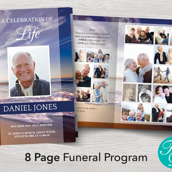 8 Page Funeral Program Template | 8 Page Obituary Template | Beach Memorial Program with 8 Pages | Beach Celebration of Life Program | 0005