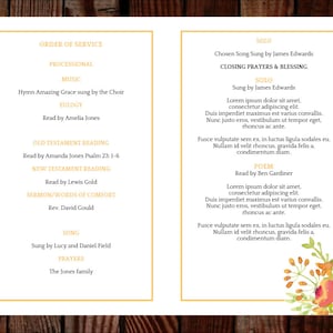 8 Page Funeral Program Template With Orange Flowers 8 Page Etsy UK