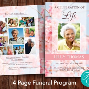 Pink Funeral Program Template Celebration of Life Program Obituary Template Pink Memorial Program Pink Blossom Funeral Program 0121 image 1