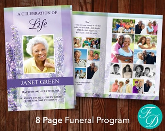 8 Page Lavender Funeral Program Template | 8 Page Obituary | Celebration of Life Program | Memorial Programs | Memorial Service | 0167