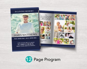 Funeral Program Template for Man | 12 Page Obituary Template For Men | Celebration of Life | Funeral Order of Service | Funeral Flyer | 0024