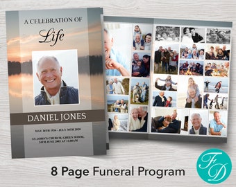 Lake Funeral Program Template for Man | 8 Page Celebration of Life Program | Funeral Template | Memorial Program | Memorial Service | 0021