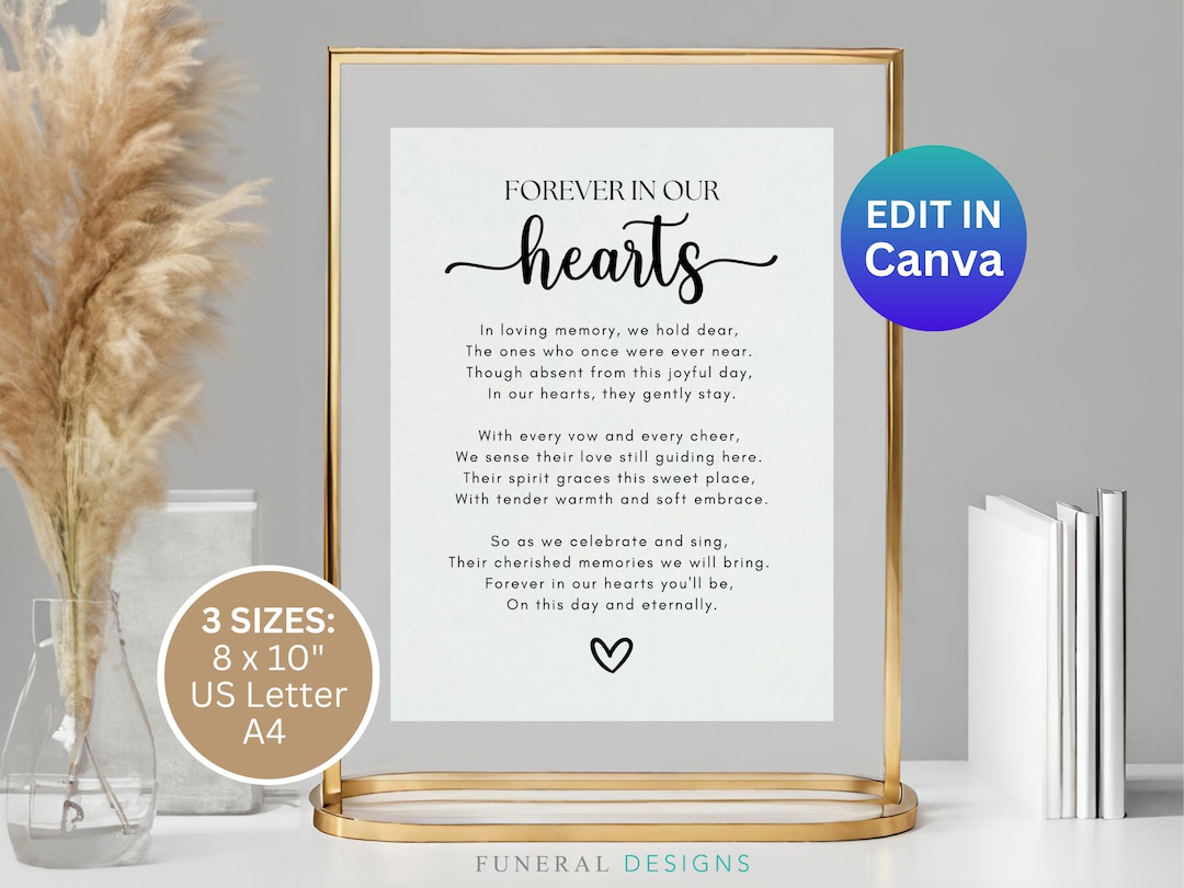 Forever in Our Hearts Sign With Memorial Poem for Minimalist Wedding ...