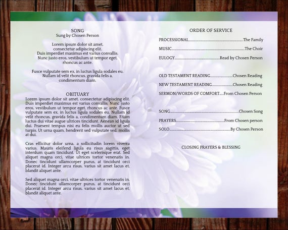 Purple Floral Funeral Program Template Funeral Prayer Card Etsy