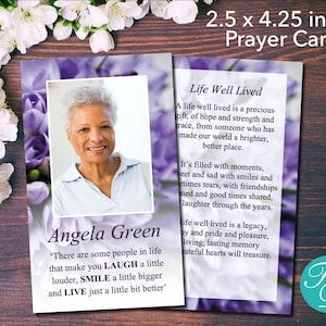 Purple Funeral Prayer Card | Funeral Favor | Memorial Prayer Card | Celebration of Life | Funeral Card | Memorial Service | 0120