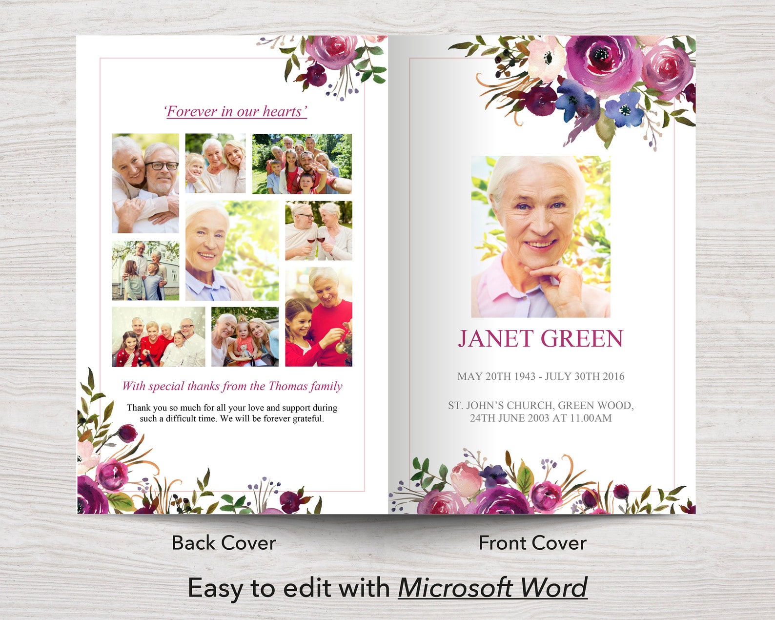 Printable Funeral Program Template Celebration of Life Etsy UK