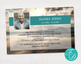 Mountain Funeral Announcement Card - Funeral Invitation | Blue Sky Funeral Template | Memorial Invitation | Funeral Ideas | 0030