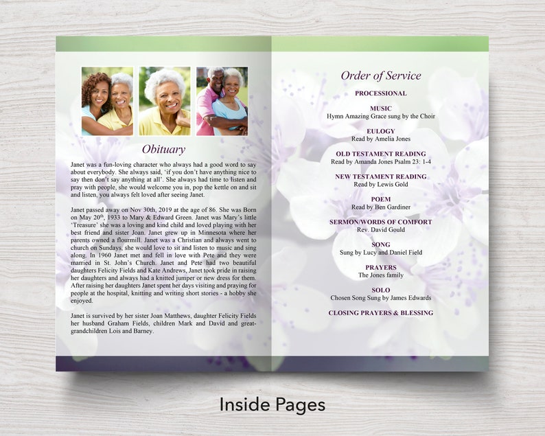 Funeral Program Template White Flowers Celebration of life Memorial Program Memorial Service Obituary Template 0156 image 3