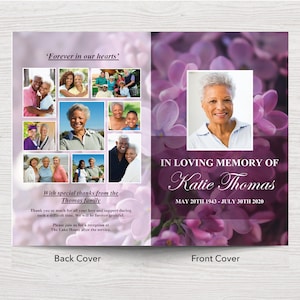 Funeral Program Template | Memorial Program | Obituary Template | Memorial Service | Funeral Templates | Purple Floral Funeral Program
