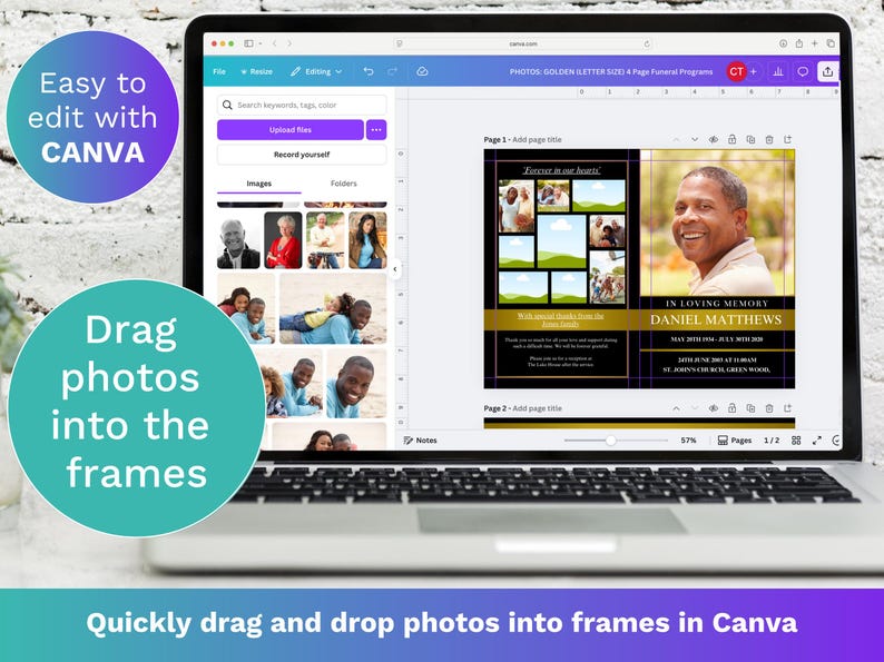 Gold Canva Funeral Program Template: 4 Page Memorial Program is Easy to ...