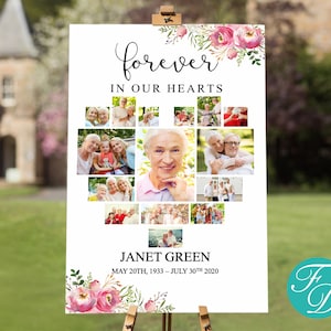 Heart Funeral Welcome Sign | Heart Celebration of Life Poster | Funeral Poster | Large Funeral Sign | Funeral Collage | Funeral Decor | 0131