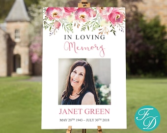Pink Watercolor Funeral Welcome Sign | Celebration of Life Decorations | Funeral Poster | Large Funeral Sign | Memorial Sign | 0131