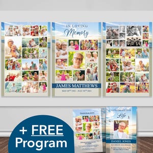 Funeral Poster Funeral Program Template Bundle, Custom Memorial Photo Board, Funeral Presentation, In Loving Memory Photo Collage | 0036 image 1