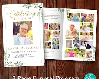 8 Page Funeral Program Template for Man | Obituary Template | Celebration of Life Program | Funeral Order of Service | Funeral Flyer | 0300