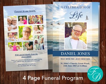 Funeral Program Template | Beach Funeral Order of Service | Obituary Template | Celebration of Life Program Template | Eulogy Template| 0036