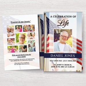 American Flag Funeral Program Template | Military Funeral Program | Celebration of Life | Military Obituary Template | Funeral Template