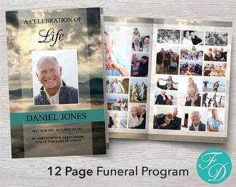 Funeral Program Template For Man | 12 Page Obituary Template | Funeral Order of Service | Eulogy Template | Memorial Booklet for Men | 0030