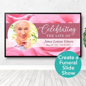 Premium Funeral PowerPoint Template with Pink Roses | Funeral Slideshow Template | Celebration of Life Video | Memorial Slideshow | 0199