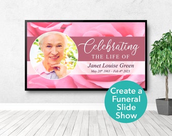 Premium Funeral PowerPoint Template with Pink Roses | Funeral Slideshow Template | Celebration of Life Video | Memorial Slideshow | 0199