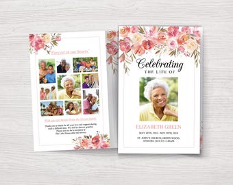 Funeral Program Template, Watercolor Floral Funeral Program, Celebration of Life, Memorial Program, Memorial Service Template | 0101