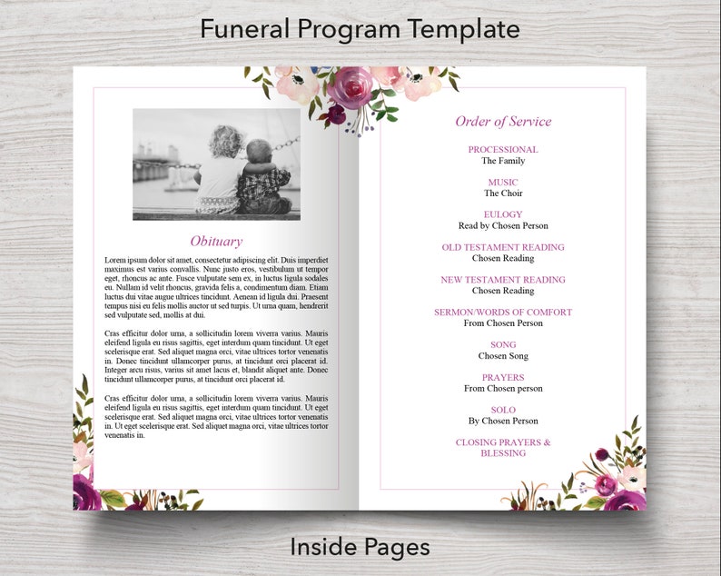 Ensemble pour les funérailles : modèle de programme d'obsèques, plaque de bienvenue, marque-page et diaporama PowerPoint inclus, ensemble de fleurs violettes pour service commémoratif | 0136 image 3