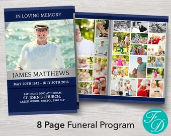 8 Page Funeral Program Template | 8 Page Obituary Template for Men | Funeral Program Template For Man | Loss of Husband, Brother, Son 0024