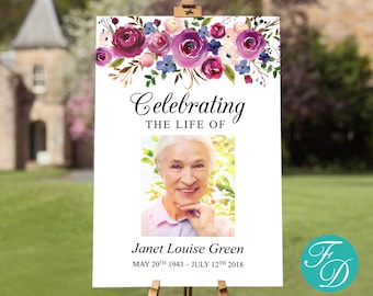 Purple Funeral Welcome Sign | Celebration of Life Poster | Funeral Poster | Funeral Sign | Memorial Poster | Funeral Memorial Sign | 0136