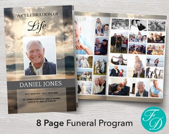 Funeral Program Template 8 Page | 8 Page Obituary Template | Memorial Program | Celebration of Life Program | Funeral Program for Man | 0030