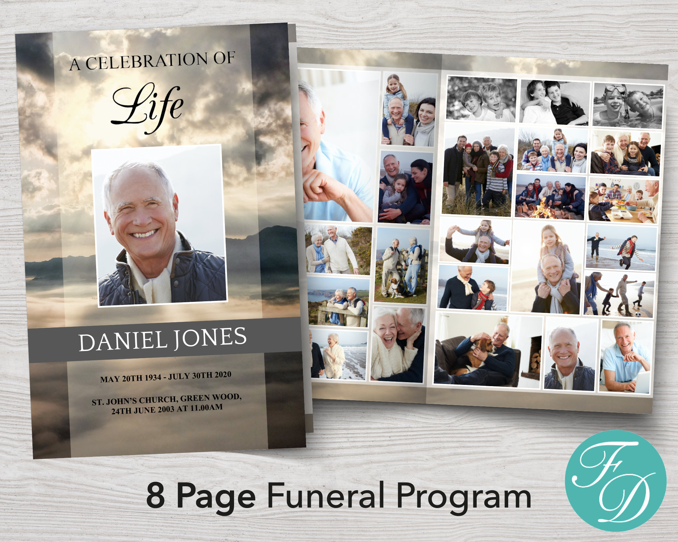 Funeral Program Template 8 Page 8 Page Obituary Template Etsy Australia