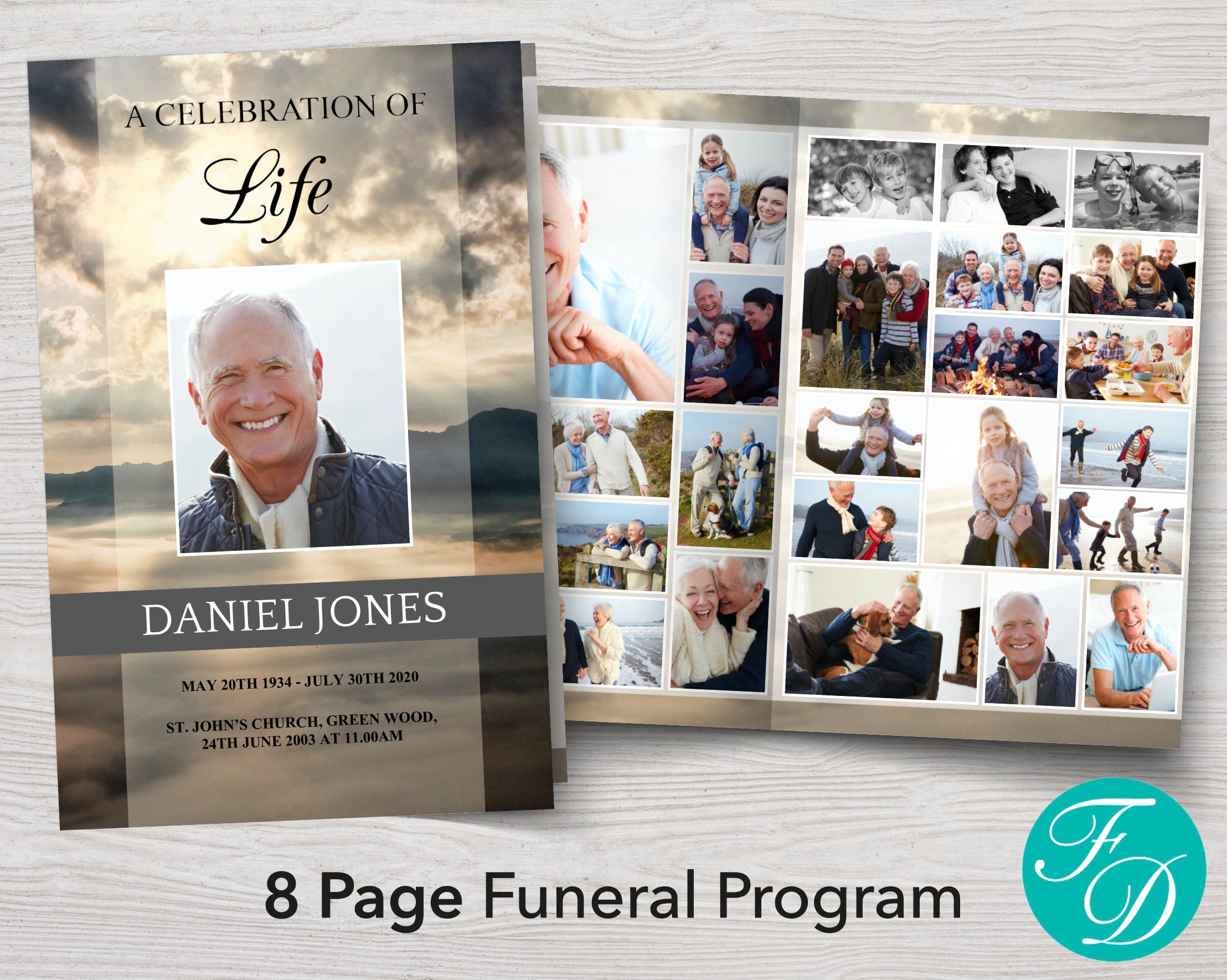 Funeral Program Template 8 Page 8 Page Obituary Template Etsy Australia