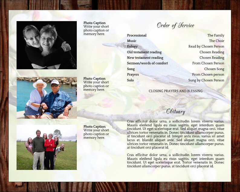 Bird Funeral Program Template | Greenery Funeral Program | in Loving ...
