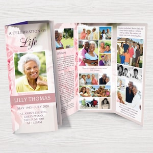 Trifold Funeral Program Template for Women | Obituary Template | Celebration of Life for Women | Memorial Programs | Memorial Service | 0112
