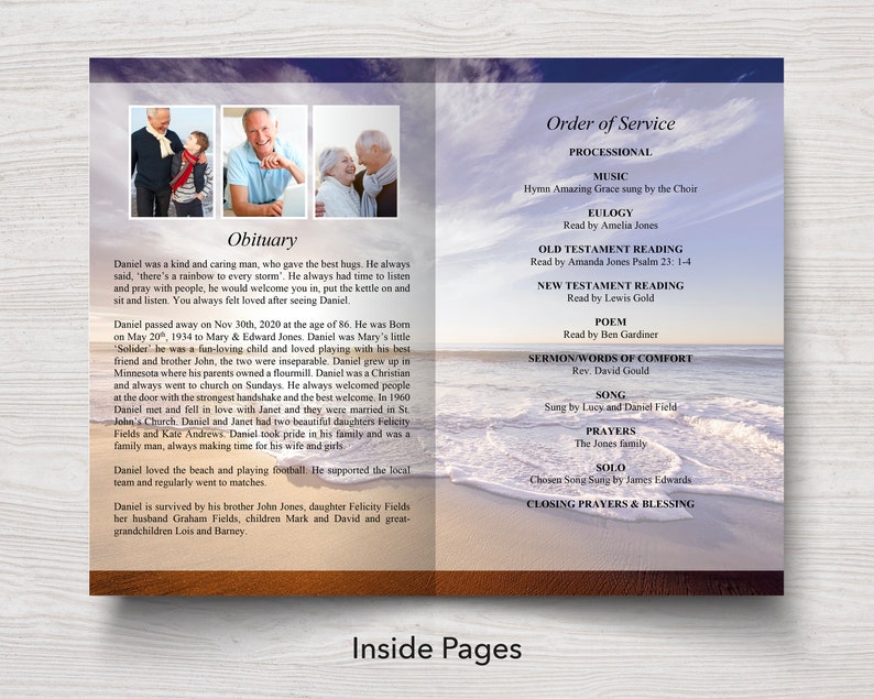 Funeral Program Template For Men Memorial Programs For Men Etsy