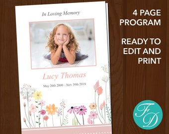 Funeral Program Template for a Child | Baby Funeral Program | Child Memorial Program | Celebration of Life Program for Baby | Child Funeral